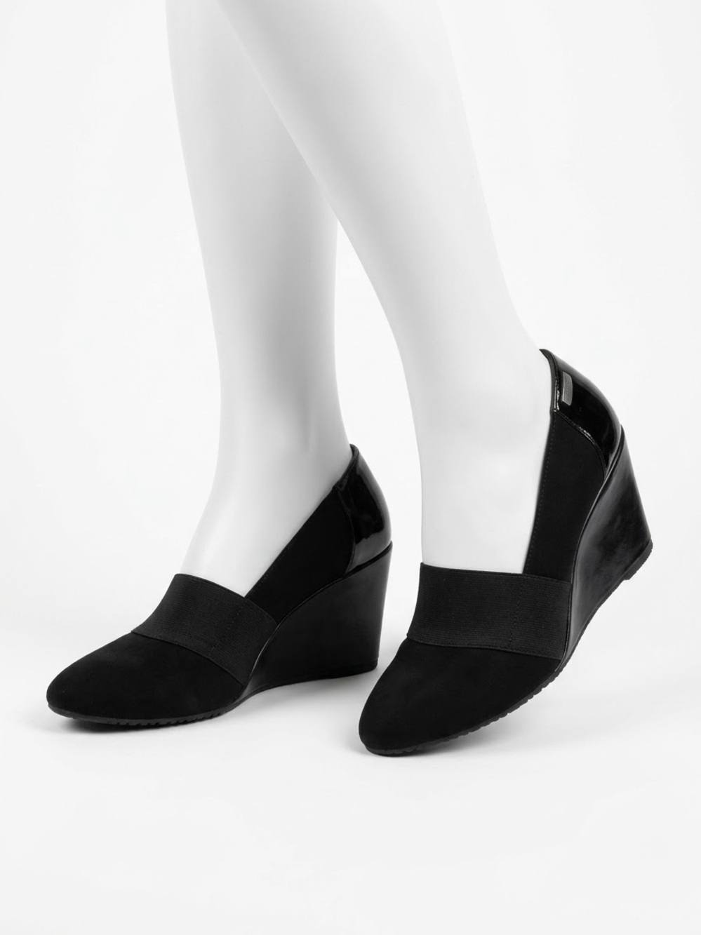 Women's Black Wedge Slip-On Pumps